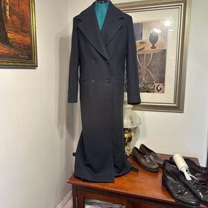 Classic Women's Double-Breasted Black Wool Coat